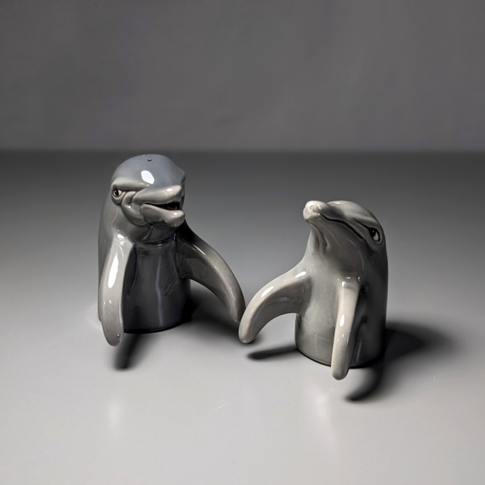 Vintage Dolphin Salt & Pepper Shakers, Love of Money 1992 NIB, NWOT